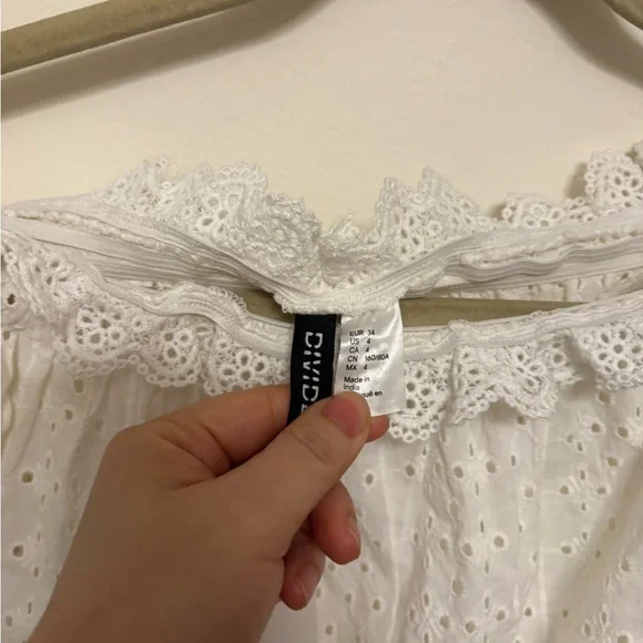 NWT H&M White Eyelet Off-Shoulder Blouse size4 boho cottagecore coquette whimsy - Picture 3 of 4
